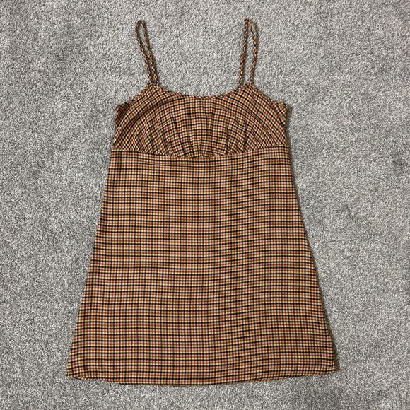 Wild Fable Dress Womens XS Brown Plaid Mini Cami Slip Spaghetti Strap Babydoll - Picture 1 of 10